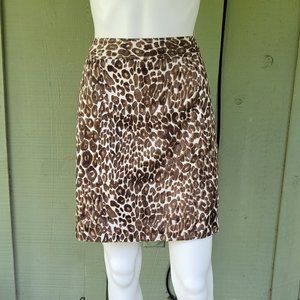 Ann Taylor LOFT Brown Leopard Print Skirt 4 Cotton